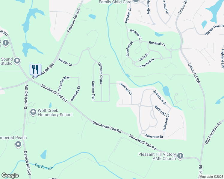 map of restaurants, bars, coffee shops, grocery stores, and more near 4180 Sublime Trail in Atlanta