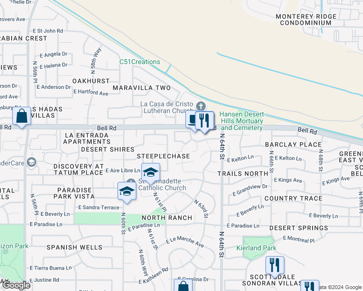 map of restaurants, bars, coffee shops, grocery stores, and more near 6217 East Phelps Road in Scottsdale