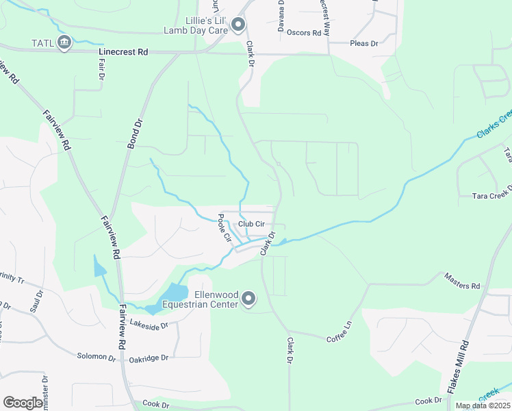 map of restaurants, bars, coffee shops, grocery stores, and more near 34 Club Cir in Ellenwood