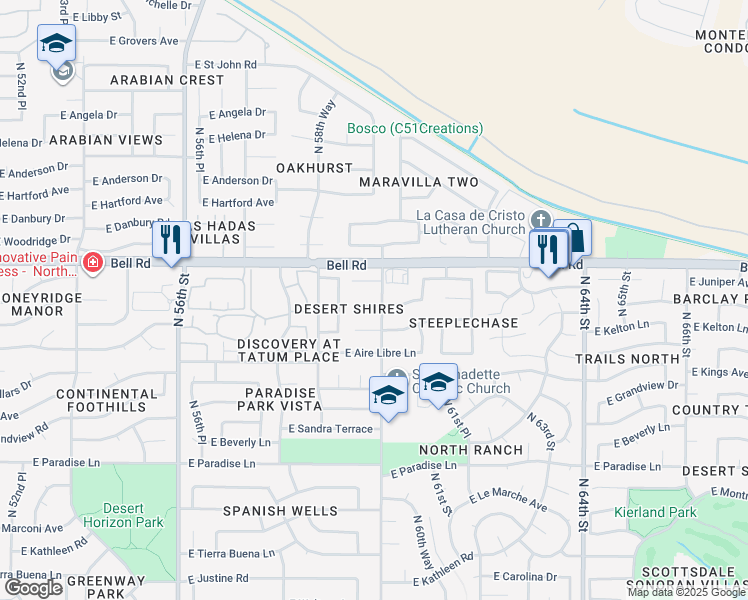 map of restaurants, bars, coffee shops, grocery stores, and more near 5944 East Phelps Road in Scottsdale