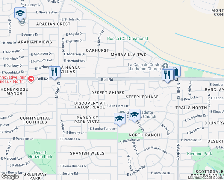 map of restaurants, bars, coffee shops, grocery stores, and more near 5944 East Phelps Road in Scottsdale