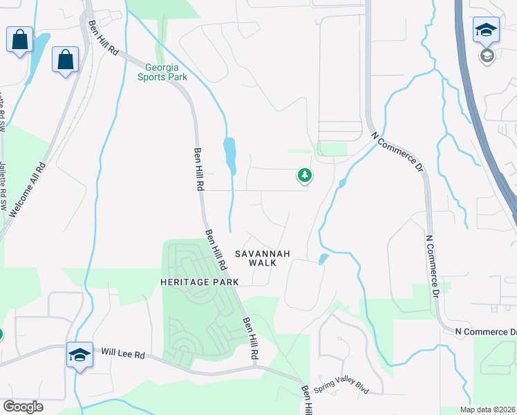 map of restaurants, bars, coffee shops, grocery stores, and more near 4239 Savannah Trace in College Park