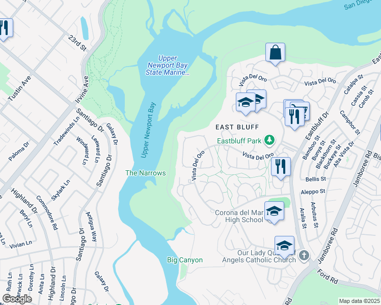 map of restaurants, bars, coffee shops, grocery stores, and more near 302 Esplanade in Newport Beach