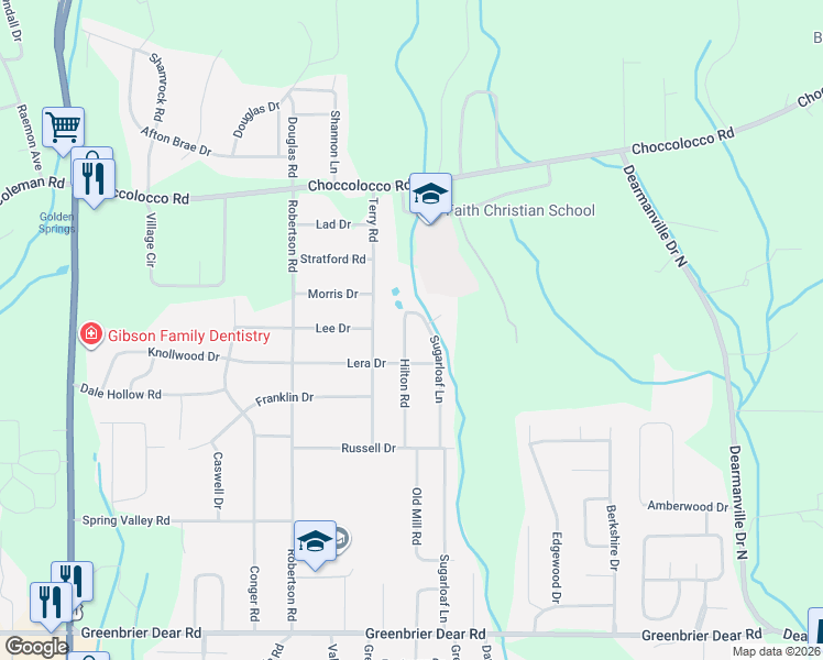 map of restaurants, bars, coffee shops, grocery stores, and more near 705 Hilton Road in Anniston