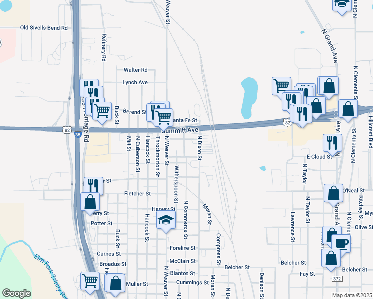 map of restaurants, bars, coffee shops, grocery stores, and more near 1512 North Commerce Street in Gainesville