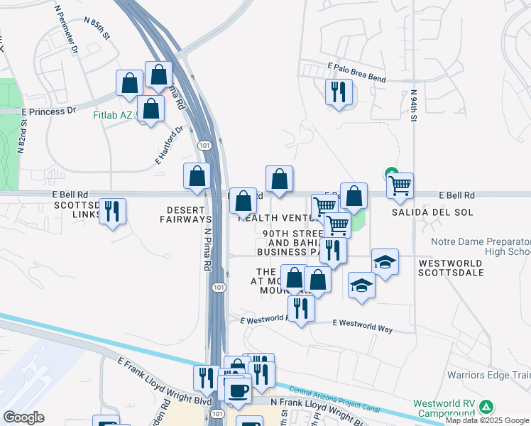 map of restaurants, bars, coffee shops, grocery stores, and more near 8913 East Bell Road in Scottsdale