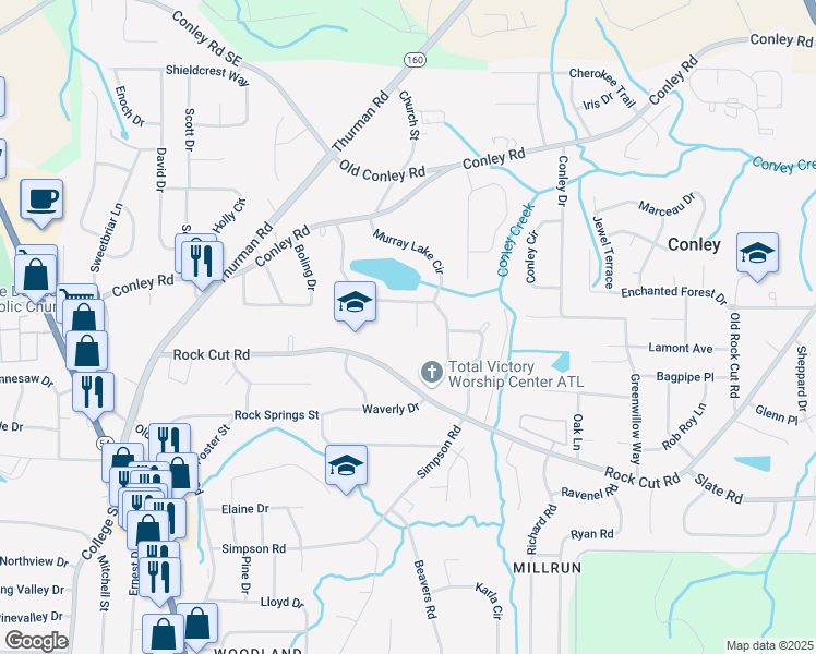 map of restaurants, bars, coffee shops, grocery stores, and more near 4233 Murray Lake Court in Forest Park