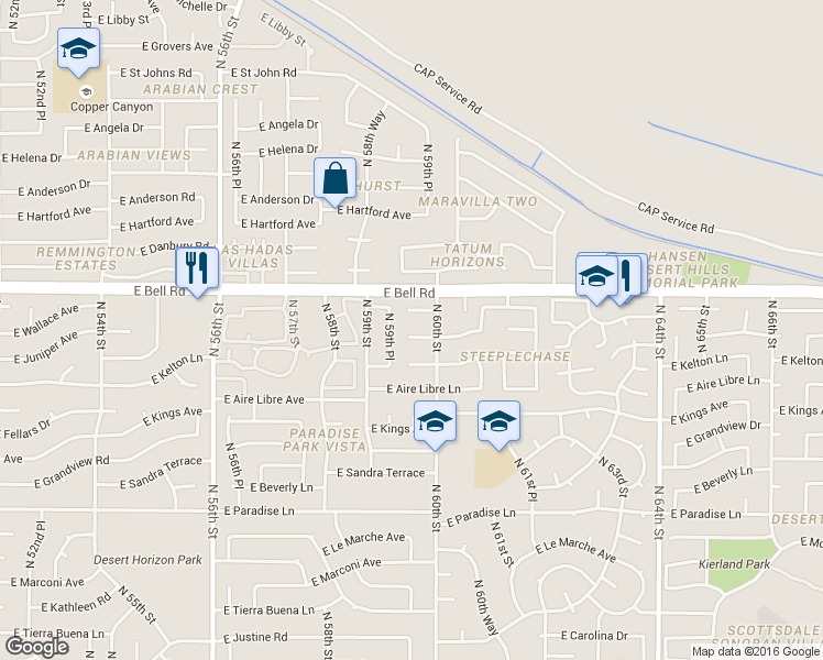 map of restaurants, bars, coffee shops, grocery stores, and more near 5944 East Phelps Road in Scottsdale