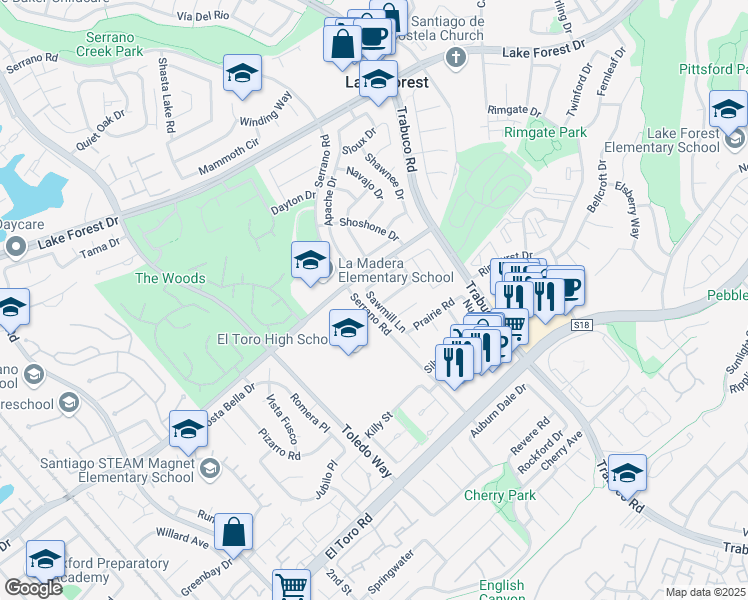 map of restaurants, bars, coffee shops, grocery stores, and more near 1 Beech Tree Lane in Irvine