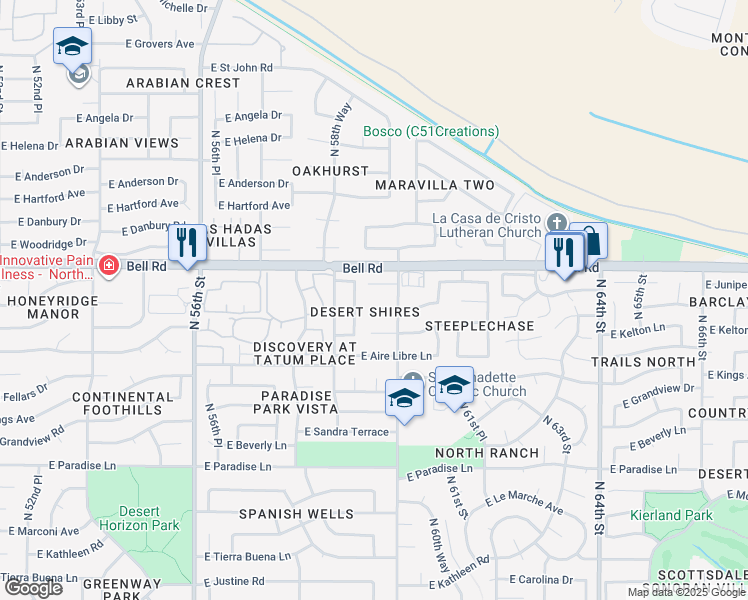 map of restaurants, bars, coffee shops, grocery stores, and more near 5944 East Phelps Road in Scottsdale