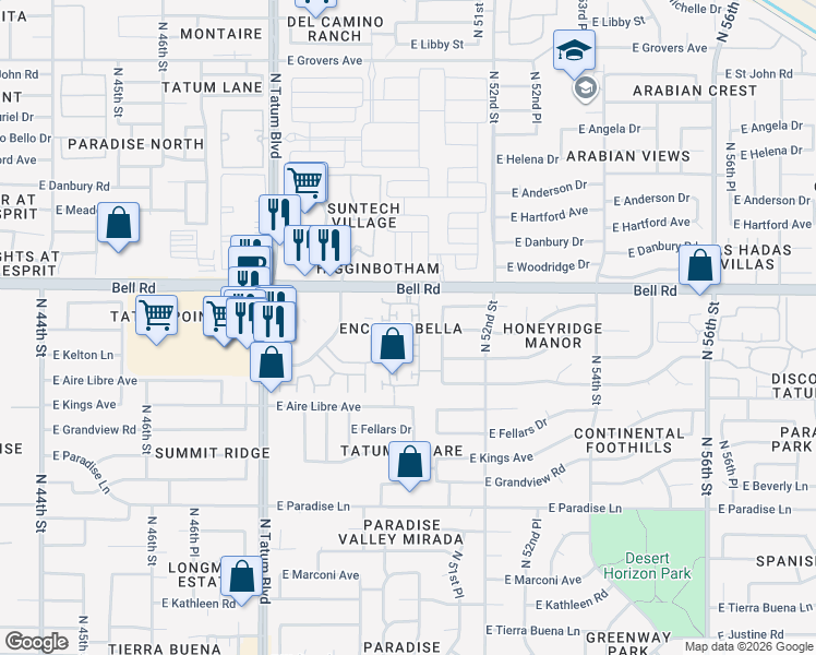 map of restaurants, bars, coffee shops, grocery stores, and more near 16814 North 50th Way in Scottsdale
