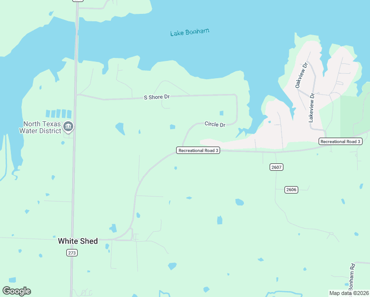 map of restaurants, bars, coffee shops, grocery stores, and more near 2261 Rec Road in Bonham