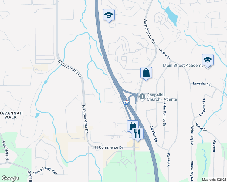 map of restaurants, bars, coffee shops, grocery stores, and more near 3281 Staci Lane in Atlanta