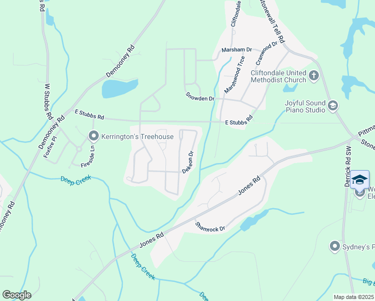 map of restaurants, bars, coffee shops, grocery stores, and more near 4270 Holliday Road in Atlanta