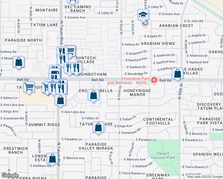 map of restaurants, bars, coffee shops, grocery stores, and more near 5103 East Juniper Avenue in Scottsdale
