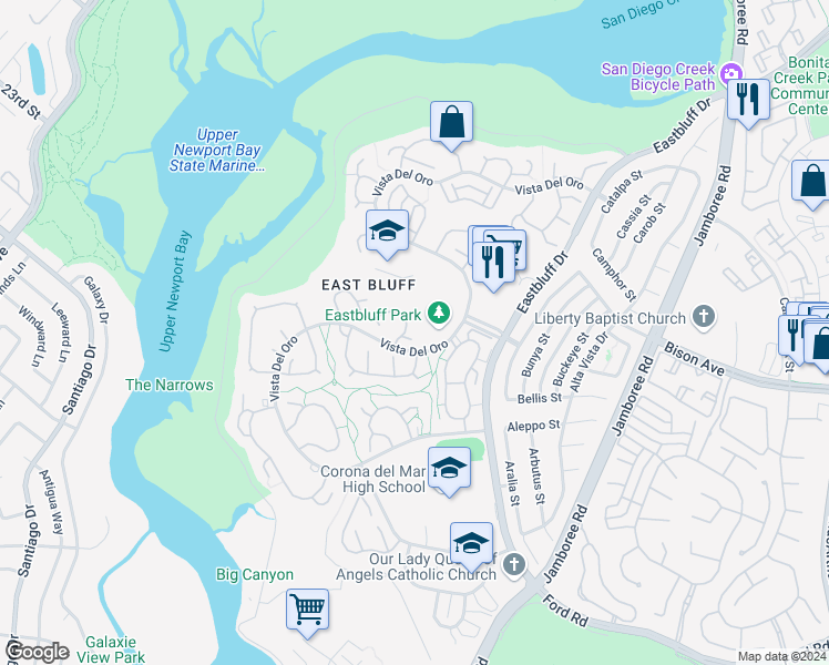 map of restaurants, bars, coffee shops, grocery stores, and more near 554 Glorieta in Newport Beach
