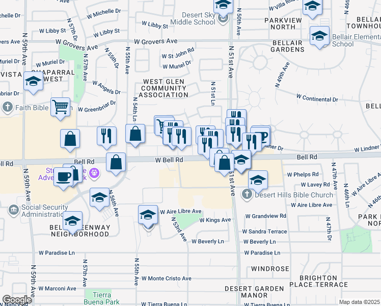 map of restaurants, bars, coffee shops, grocery stores, and more near in Glendale