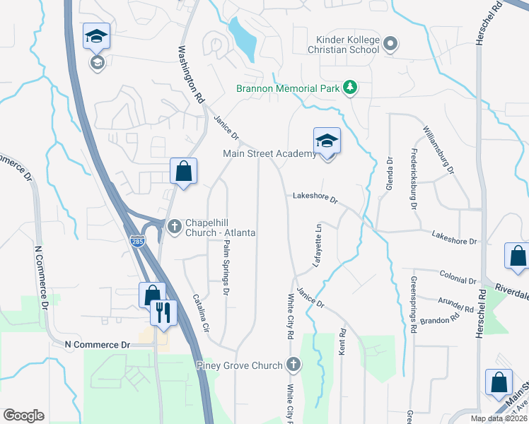 map of restaurants, bars, coffee shops, grocery stores, and more near 4266 Yates Road in College Park