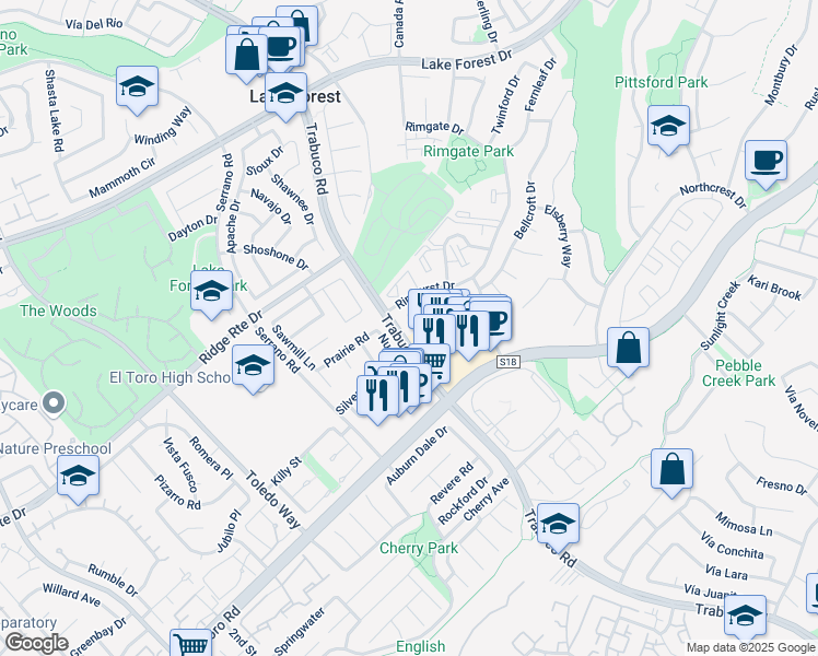 map of restaurants, bars, coffee shops, grocery stores, and more near in Lake Forest