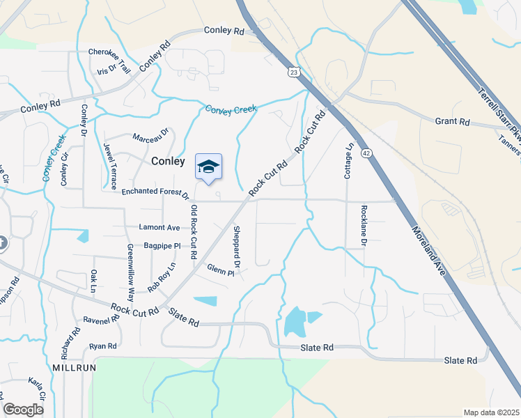 map of restaurants, bars, coffee shops, grocery stores, and more near 4218 Almach Avenue in Conley