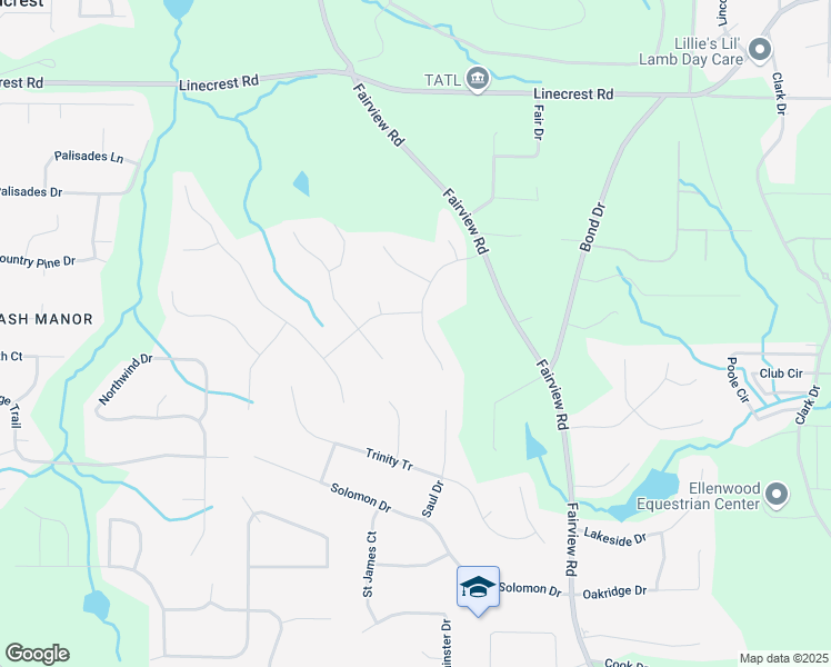 map of restaurants, bars, coffee shops, grocery stores, and more near 136 Huntcliff Trail in Ellenwood