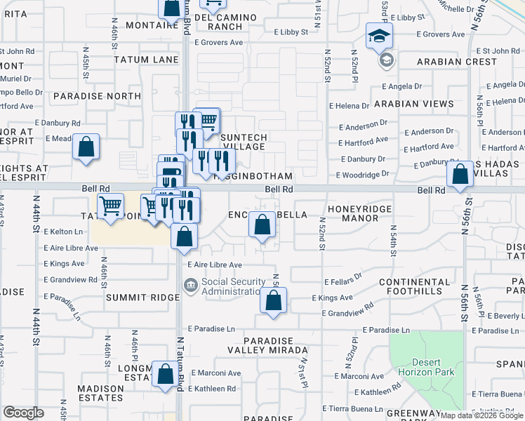 map of restaurants, bars, coffee shops, grocery stores, and more near 16814 North 50th Way in Scottsdale
