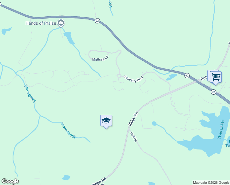 map of restaurants, bars, coffee shops, grocery stores, and more near 855 Botanica Way in Fairburn