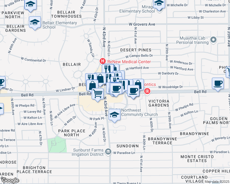map of restaurants, bars, coffee shops, grocery stores, and more near 4259 West Bell Road in Phoenix