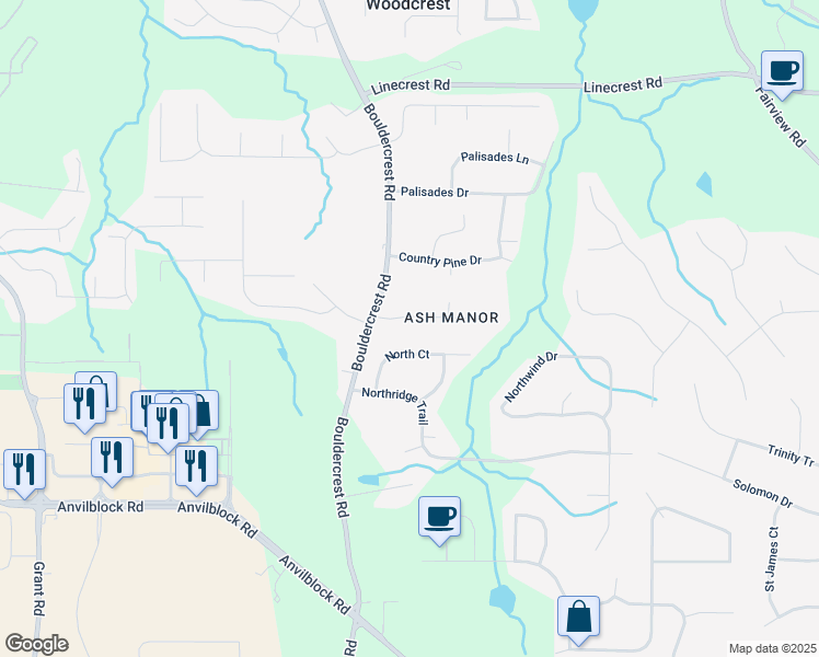 map of restaurants, bars, coffee shops, grocery stores, and more near 2621 Manor Place in Ellenwood