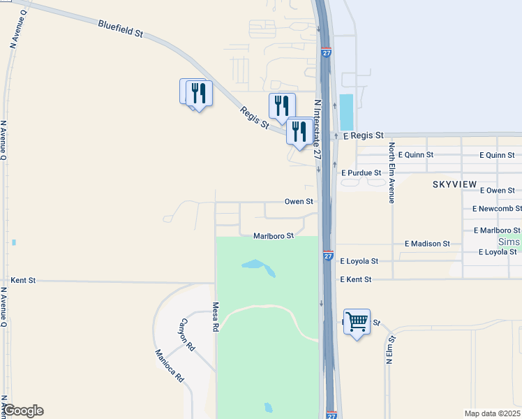 map of restaurants, bars, coffee shops, grocery stores, and more near 213 Country Club Drive in Lubbock