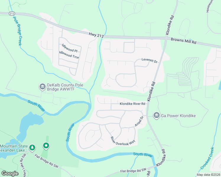 map of restaurants, bars, coffee shops, grocery stores, and more near 4742 Klondike Road in Stonecrest