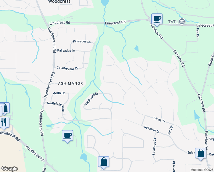 map of restaurants, bars, coffee shops, grocery stores, and more near 4115 Northwind Drive in Ellenwood