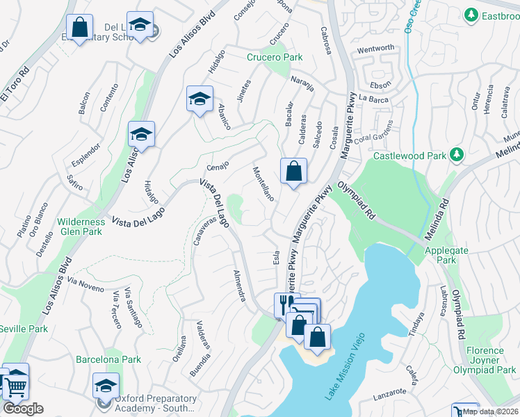 map of restaurants, bars, coffee shops, grocery stores, and more near 22261 Sisante in Mission Viejo