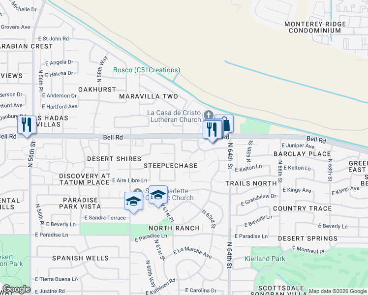 map of restaurants, bars, coffee shops, grocery stores, and more near 6217 East Phelps Road in Scottsdale