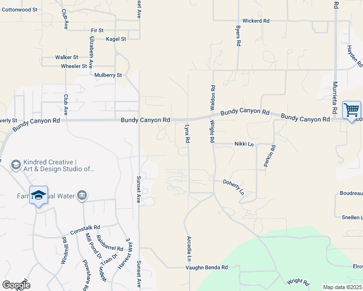 map of restaurants, bars, coffee shops, grocery stores, and more near 25161 Felswood Road in Menifee