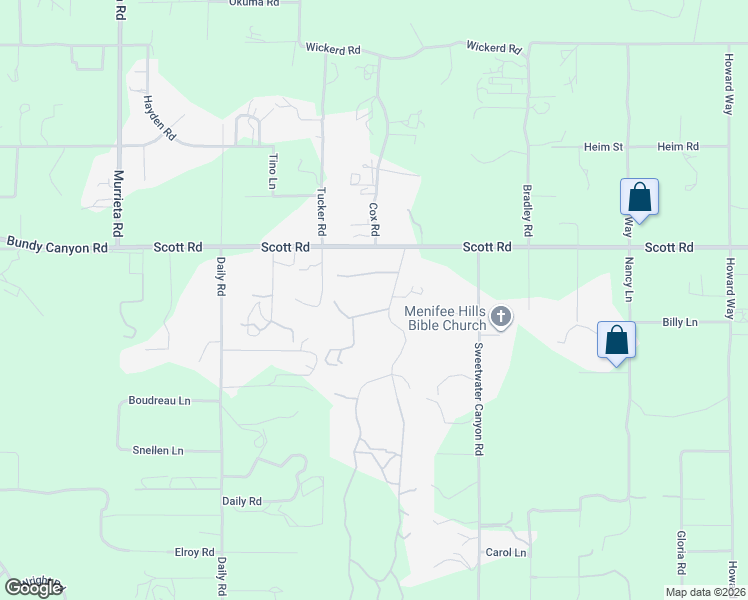 map of restaurants, bars, coffee shops, grocery stores, and more near 33155 Buckwheat Road in Menifee