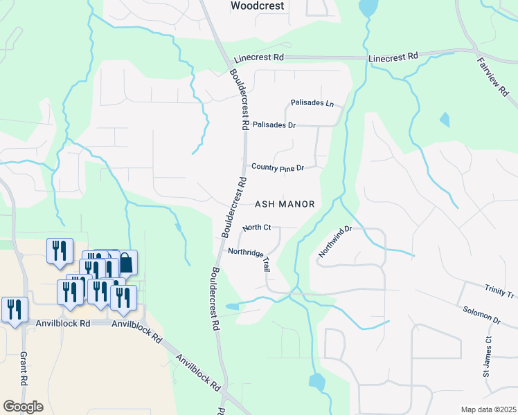 map of restaurants, bars, coffee shops, grocery stores, and more near 2621 Manor Place in Ellenwood