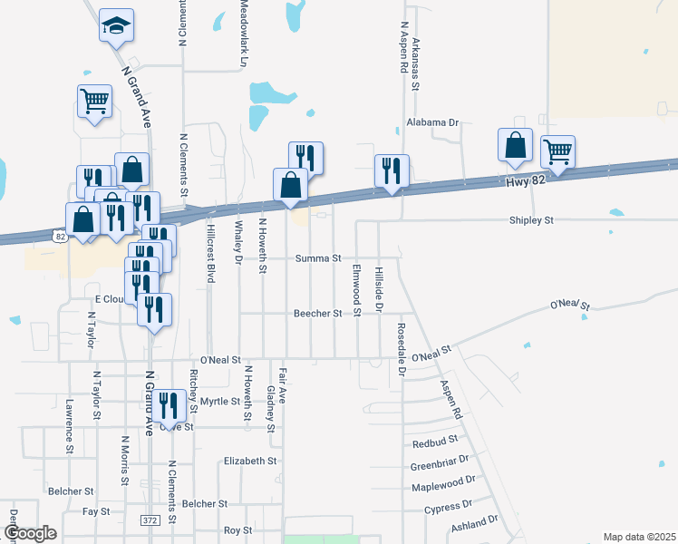 map of restaurants, bars, coffee shops, grocery stores, and more near 1209 Magnolia Street in Gainesville
