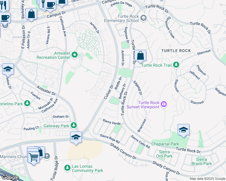 map of restaurants, bars, coffee shops, grocery stores, and more near 4 Mountain View in Irvine