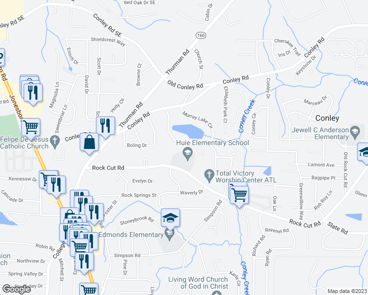 map of restaurants, bars, coffee shops, grocery stores, and more near 1260 Rock Cut Road in Forest Park