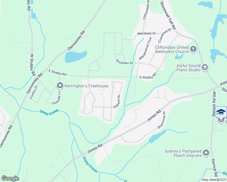 map of restaurants, bars, coffee shops, grocery stores, and more near 4270 Holliday Road in Atlanta