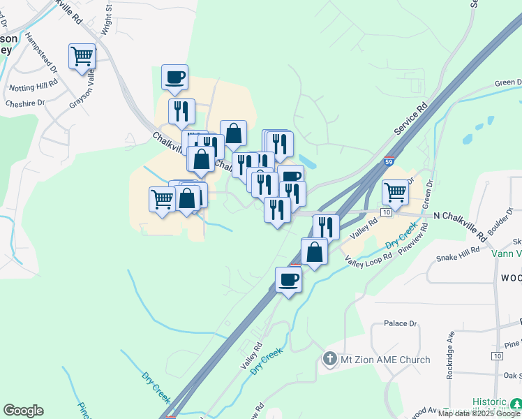 map of restaurants, bars, coffee shops, grocery stores, and more near 5975 Chalkville Mountain Lane in Birmingham