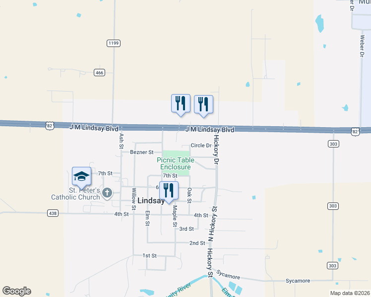 map of restaurants, bars, coffee shops, grocery stores, and more near 300 Parkview Drive in Lindsay
