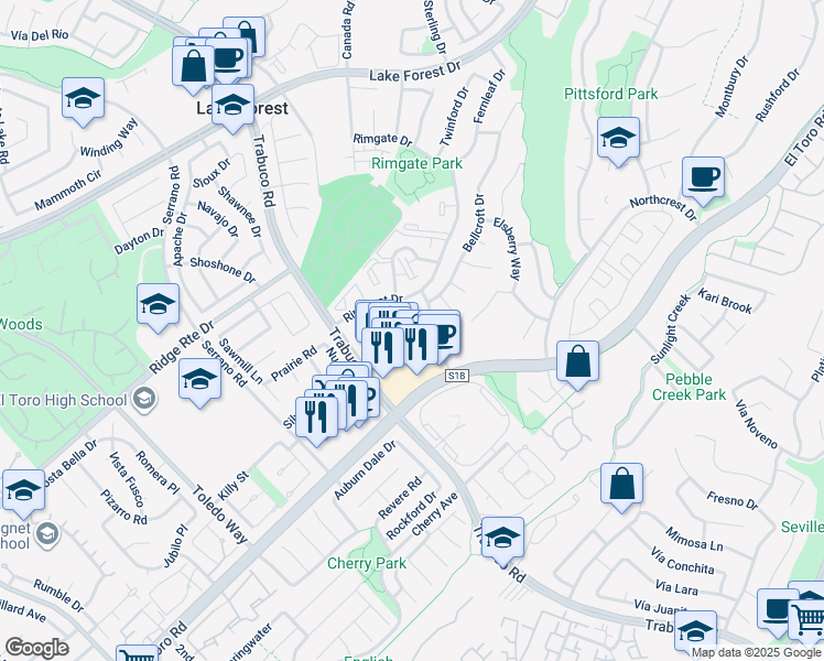 map of restaurants, bars, coffee shops, grocery stores, and more near 25745 View Pointe in Lake Forest
