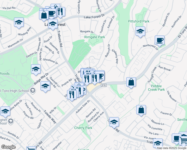 map of restaurants, bars, coffee shops, grocery stores, and more near in Lake Forest