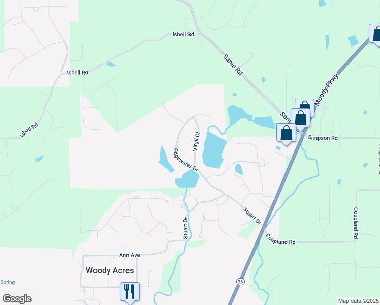 map of restaurants, bars, coffee shops, grocery stores, and more near 303 Virgil Court in Odenville
