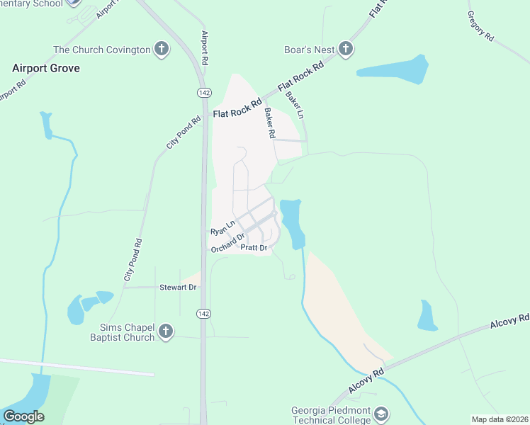 map of restaurants, bars, coffee shops, grocery stores, and more near 205 Ryan Lane in Covington