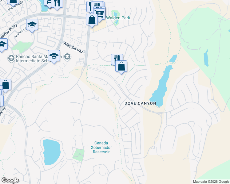 map of restaurants, bars, coffee shops, grocery stores, and more near 1 Rainer in Rancho Santa Margarita