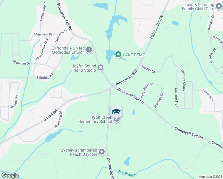 map of restaurants, bars, coffee shops, grocery stores, and more near 4225 Stonewall Tell Road in College Park
