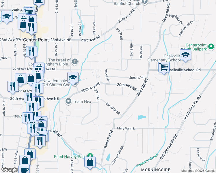 map of restaurants, bars, coffee shops, grocery stores, and more near 2000 4th Street Northeast in Center Point